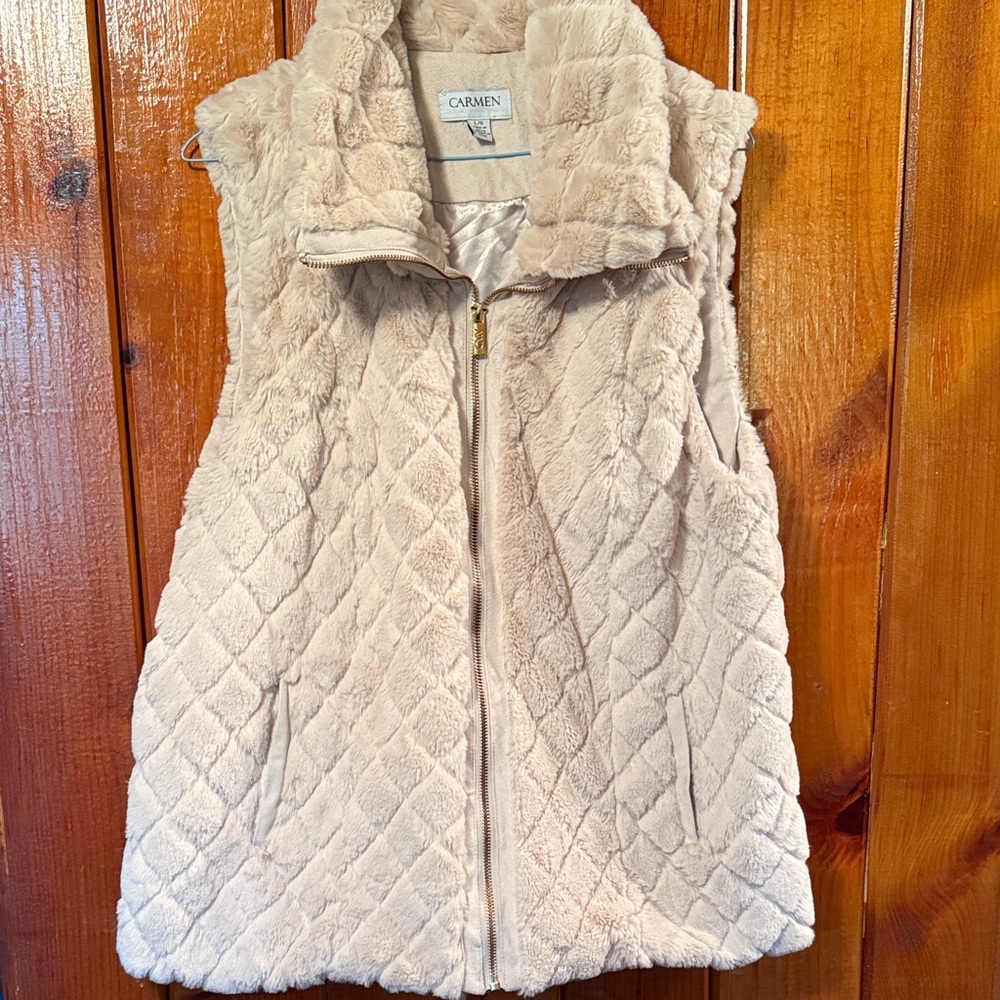 Carmen Beige Quilted Faux Fur Vest